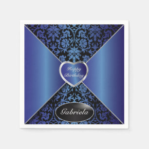 Sapphire Blue en Black Damask   personaliseren Servet