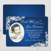 Sapphire Blue en Floral Lace Foto Verjaardag Kaart (Voorkant / Achterkant)