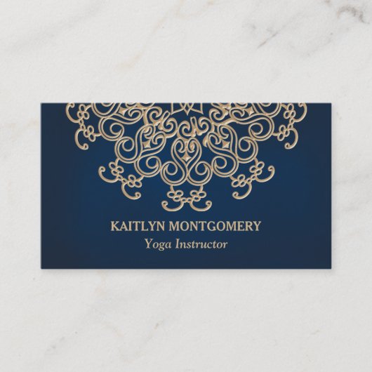 Sapphire Blue en Gold Sunburst Mandala Visitekaartje (Voorkant)