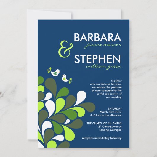 Sapphire Blue en Mint Green Wedding Invitations Kaart (Voorkant)