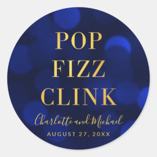 Sapphire Blue Faux Gold Pop Fizz Clink Ronde Sticker