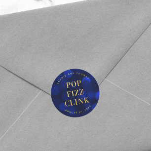 Sapphire Blue Faux Gold Pop Fizz Clink Ronde Sticker