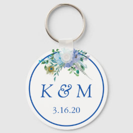 Sapphire Blue Floral Monogram Wedding Favor Sleutelhanger