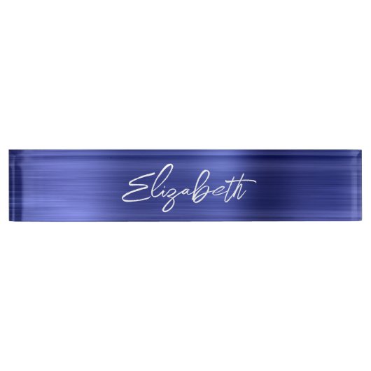 Sapphire Blue Folie Modern Brush Script Naambordje (Voorkant)
