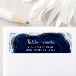 Sapphire Blue Geode Slice Bruiloft Retouradres Etiket