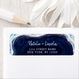 Sapphire Blue Geode Slice Bruiloft Retouradres Etiket