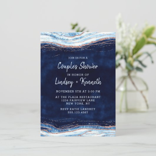 Sapphire Blue Geode Slice Couple's Trouwdouche Kaart (Staand voorkant)