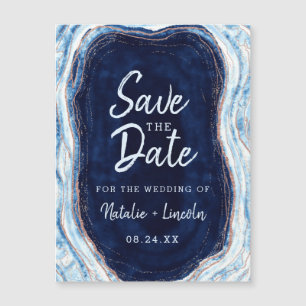 Sapphire Blue Geode Slice Wedding Sla de datum op Magnetische Uitnodiging
