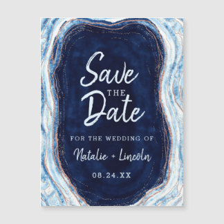 Sapphire Blue Geode Slice Wedding Sla de datum op Magnetische Uitnodiging