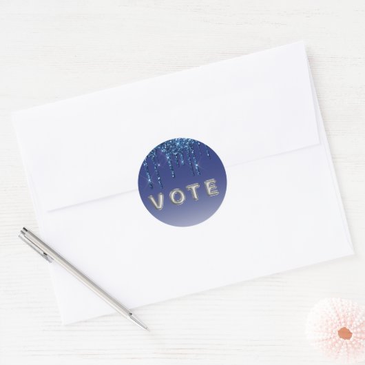 Sapphire Blue Glitter Drip Ronde Sticker (Envelop)