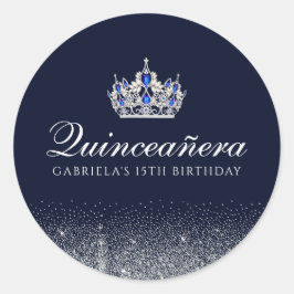 Sapphire Blue Glitter Quinceanera Ronde Sticker