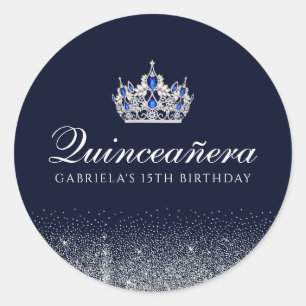 Sapphire Blue Glitter Quinceanera Ronde Sticker