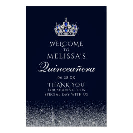 Sapphire Blue Glitter Quinceanera Welcome Sign Perfect Poster