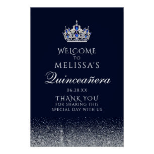 Sapphire Blue Glitter Quinceanera Welcome Sign Perfect Poster