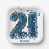 Sapphire Blue & Gold 21e verjaardag Papieren Bordje (Voorkant)