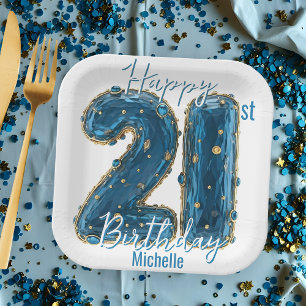 Sapphire Blue & Gold 21e verjaardag Papieren Bordje