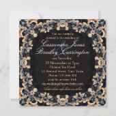 Sapphire Blue Gold Lace Jewel Wedding Invitations Kaart (Achterkant)