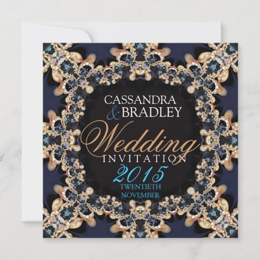 Sapphire Blue Gold Lace Jewel Wedding Invitations Kaart (Voorkant)