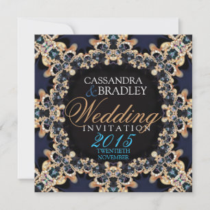 Sapphire Blue Gold Lace Jewel Wedding Invitations Kaart