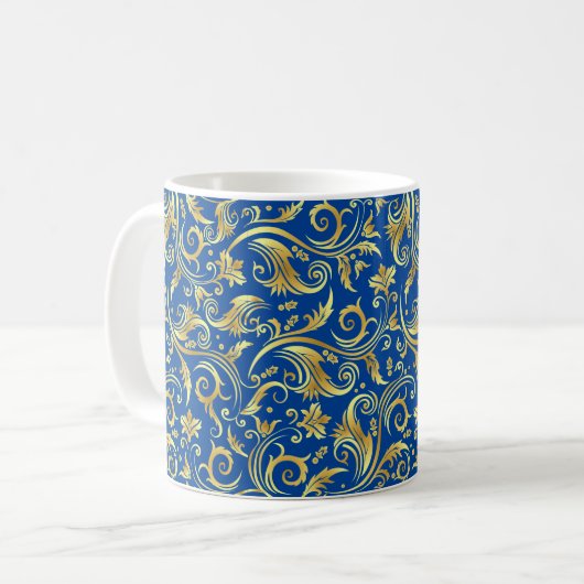 Sapphire Blue Golden Scrollwork Koffiemok (Voorkant links)