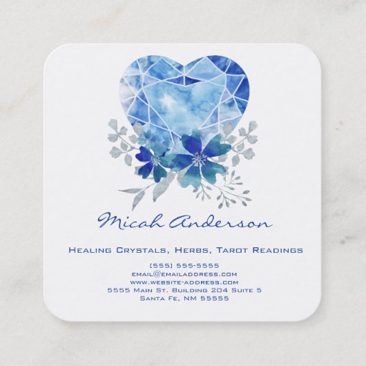 Sapphire Blue Heart Square Visitekaartje (Achterkant)