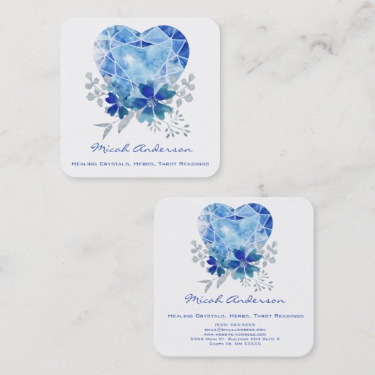 Sapphire Blue Heart Square Visitekaartje (Voorkant / Achterkant)