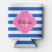 Sapphire Blue Horiz Stripe HP Naam Init Monogram Blikjeskoeler (Voorkant)