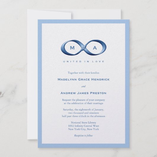 Sapphire Blue Infinity Hand gesp bruiloft uitnodig Kaart (Voorkant)