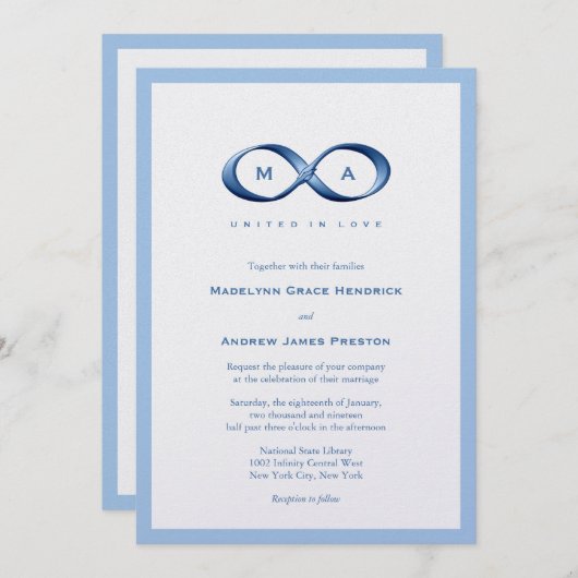 Sapphire Blue Infinity Hand gesp bruiloft uitnodig Kaart (Voorkant / Achterkant)