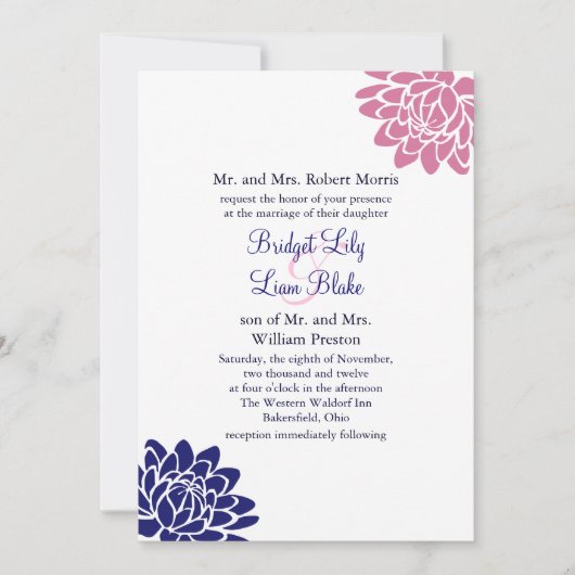 Sapphire Blue Lotus Flower Wedding Invitation 2 Kaart (Voorkant)