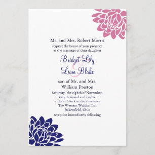 Sapphire Blue Lotus Flower Wedding Invitation 2 Kaart