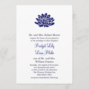 Sapphire Blue Lotus Flower Wedding-uitnodiging Kaart