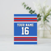 Sapphire Blue met Red White Stripes Team Jersey Briefkaart (Staand voorkant)