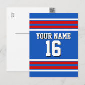 Sapphire Blue met Red White Stripes Team Jersey Briefkaart (Voorkant / Achterkant)