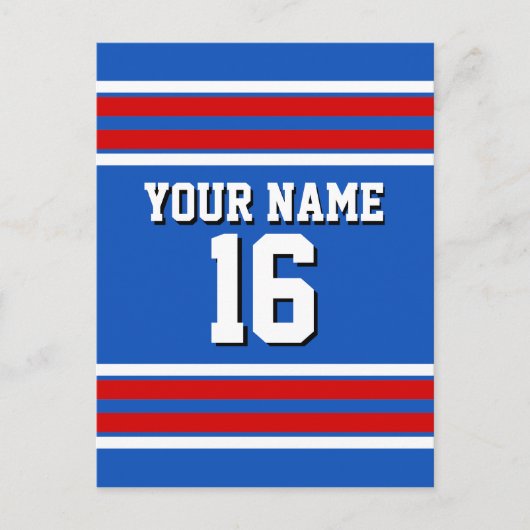 Sapphire Blue met Red White Stripes Team Jersey Briefkaart (Voorkant)