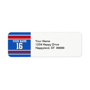 Sapphire Blue met Red White Stripes Team Jersey Etiket