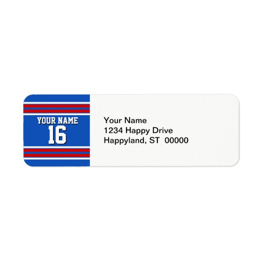 Sapphire Blue met Red White Stripes Team Jersey Etiket (Voorkant)