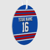 Sapphire Blue met Red White Stripes Team Jersey Ornament (voorkant)