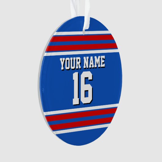 Sapphire Blue met Red White Stripes Team Jersey Ornament (voorkant)