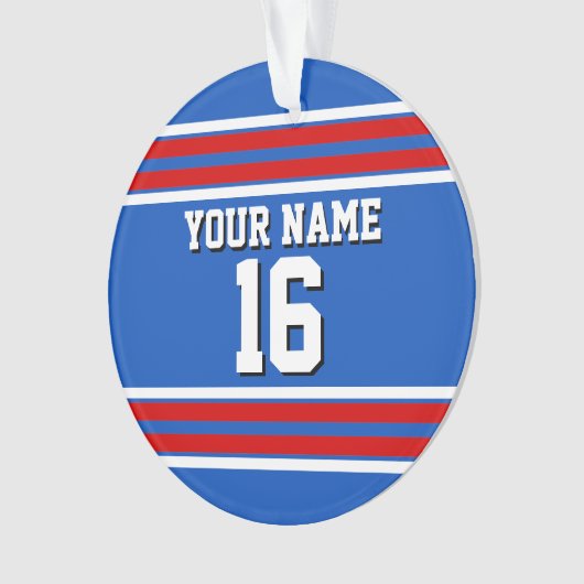 Sapphire Blue met Red White Stripes Team Jersey Ornament (voorkant)