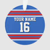 Sapphire Blue met Red White Stripes Team Jersey Ornament (voorkant)