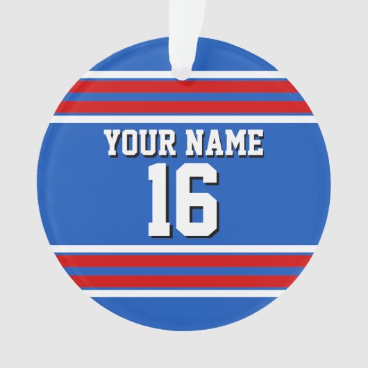 Sapphire Blue met Red White Stripes Team Jersey Ornament (voorkant)