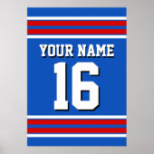 Sapphire Blue met Red White Stripes Team Jersey Poster (Voorkant)