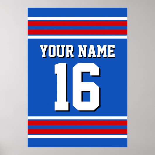 Sapphire Blue met Red White Stripes Team Jersey Poster (Voorkant)