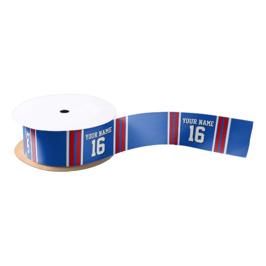 Sapphire Blue met Red White Stripes Team Jersey Satijnen Lint (Spoel)
