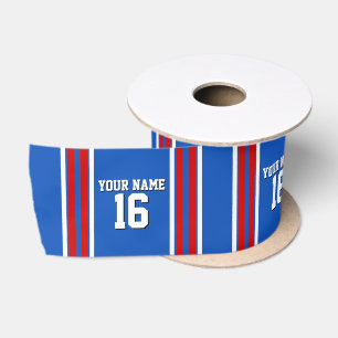 Sapphire Blue met Red White Stripes Team Jersey Satijnen Lint