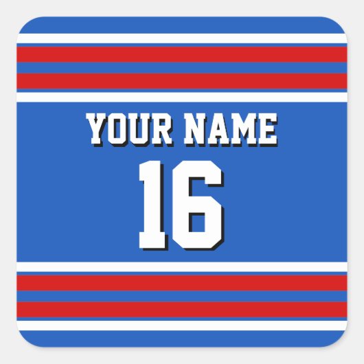 Sapphire Blue met Red White Stripes Team Jersey Vierkante Sticker (Voorkant)