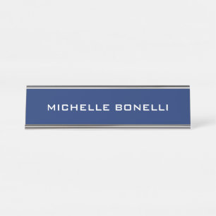 Sapphire Blue Minimalist Plain Leegbaar Modern Bureau Naambordje