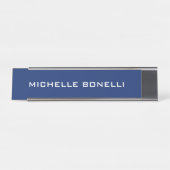 Sapphire Blue Minimalist Plain Leegbaar Modern Bureau Naambordje (Voorkant)