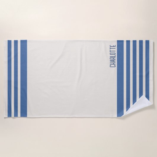 Sapphire Blue Minimalist Stripe Aangepaste naam Strandlaken (Voorkant)
